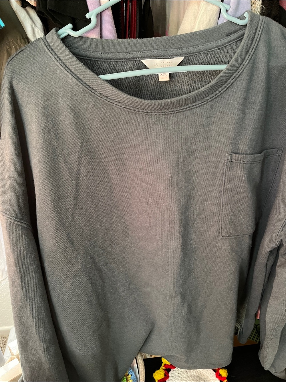 LC Lauren Conrad Charcoal Gray Pocket Pullover Sweatshirt